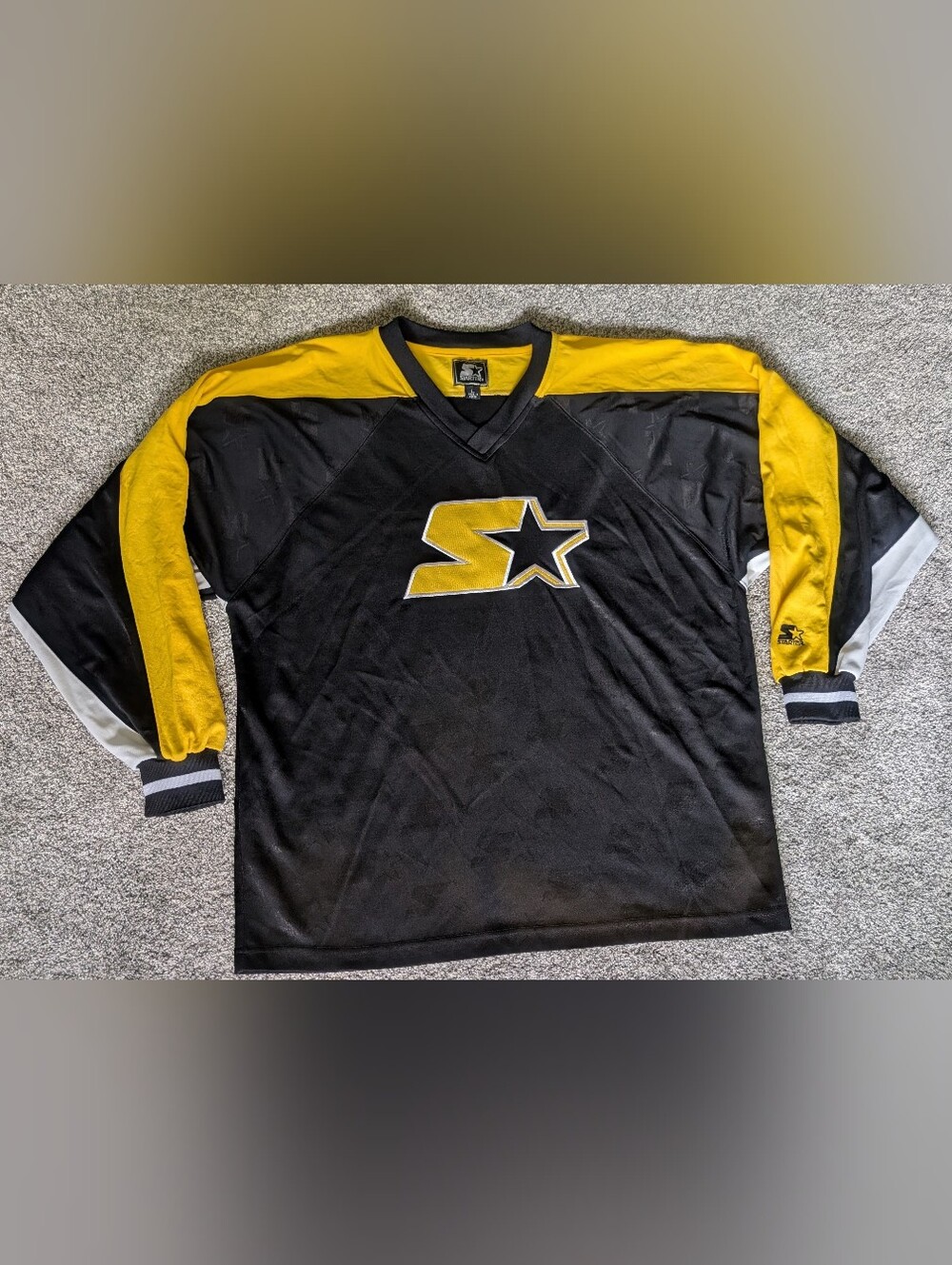 Vintage 90s Starter Hockey Jersey Men's Large Stitched Big Logo Black Yellow Y2K